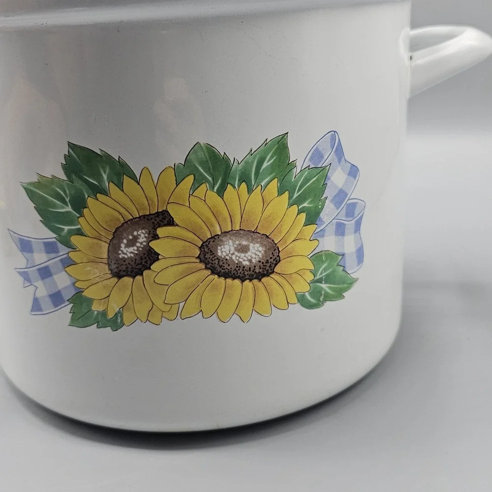 Vintage Emo Celje Sunflower Enameled Stock Pot Strainer 7 QT Grandmacore Cottage